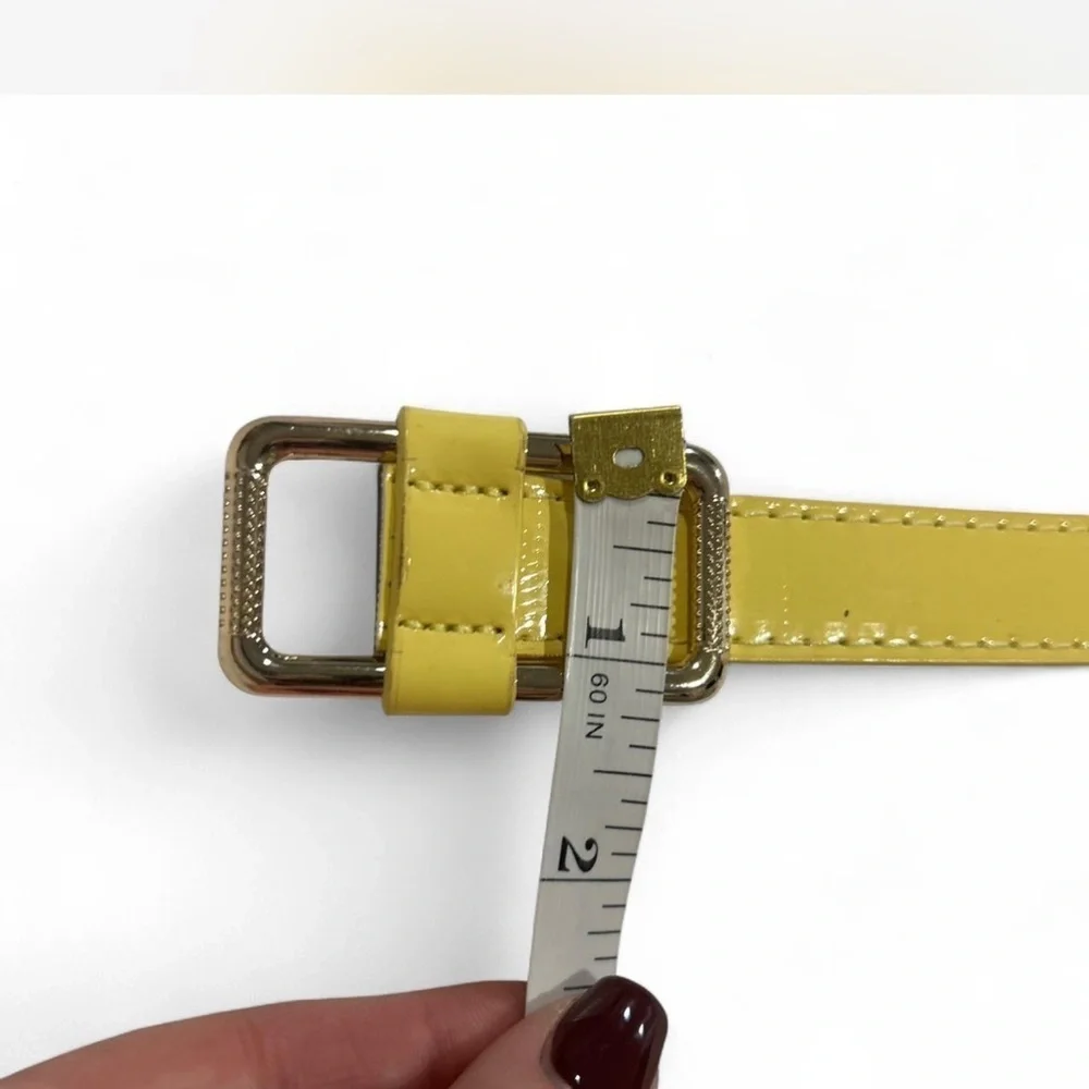 Vintage Yellow Patent Leather Skinny Belt with Silver-tone Hardware Woman's M/L